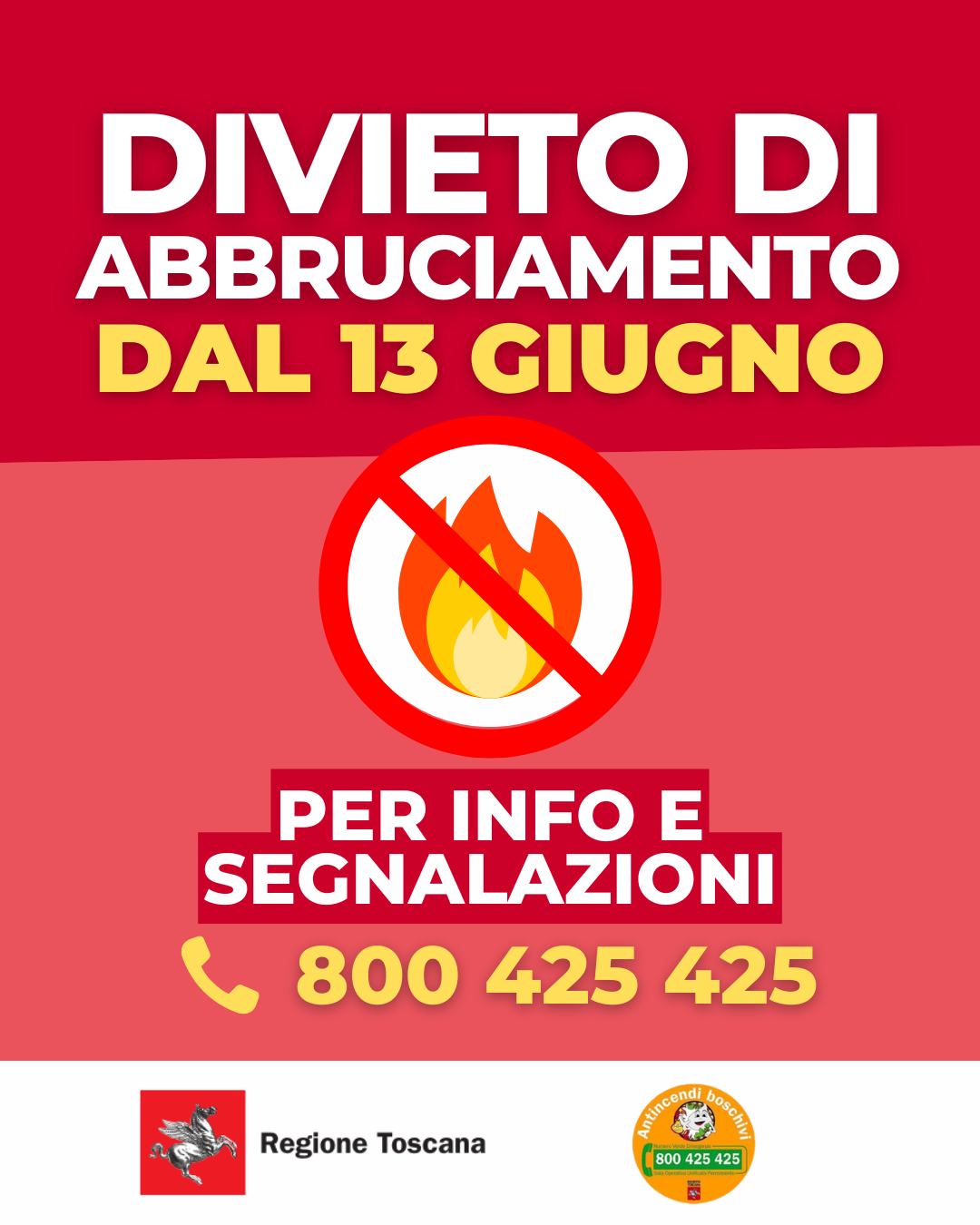 Divieto di abbruciamento - Info e segnalazioni 800425425