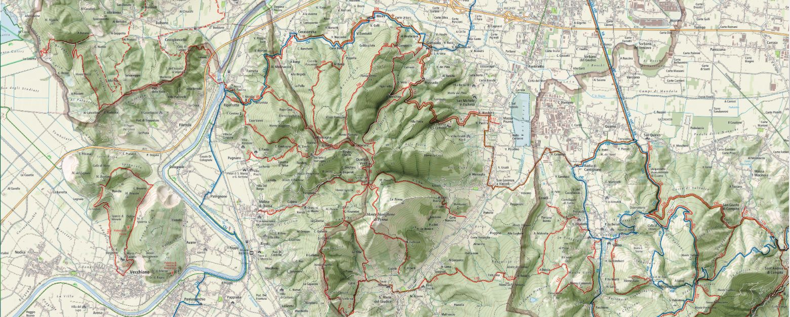 mappa di Lucca trek dei percorsi del Monte Pisano