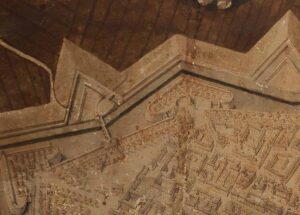 Dettaglio del baluardo Santa Croce, la Porta San Donato e il quartiere di Pelleria in un documento dell'Archivio storico raffigurante una porzione della mappa di Lucca.