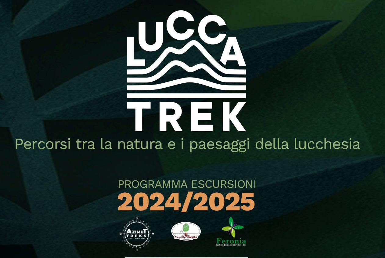 banner Lucca trek con il logo e il seguente testo: percorsi tra la natura e i pesaggi della lucchesia. Progrmma di escursioni 2024/2025