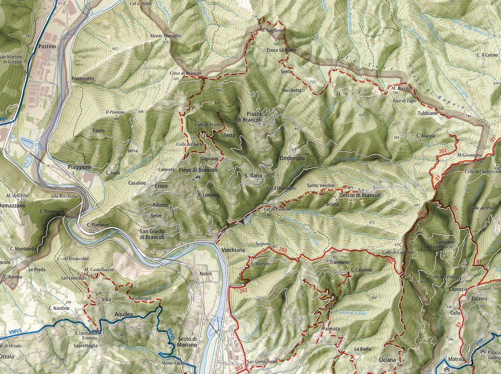 mappa di Lucca trek dei percorsi della Brancoleria