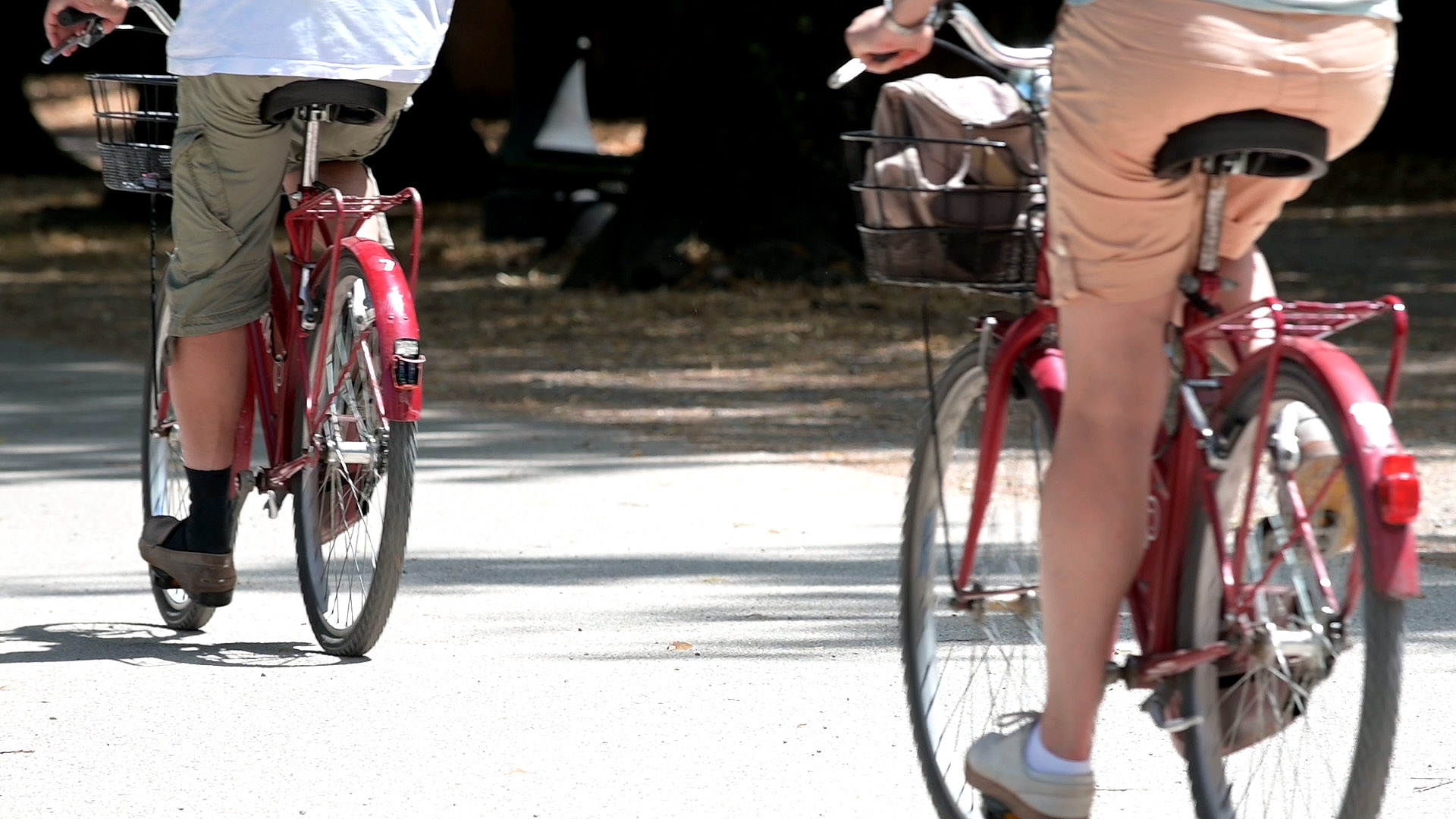 Particolare di due persone in bicicletta suelle Mura di Lucca