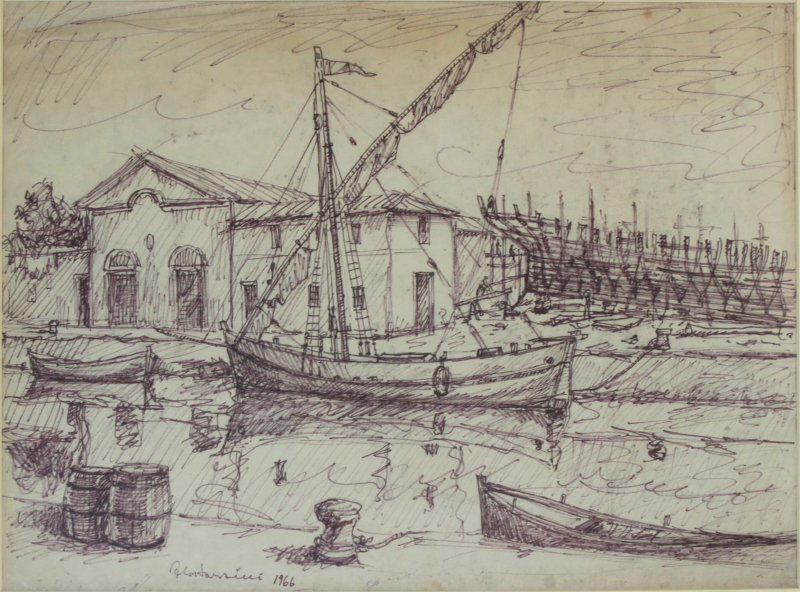 disegno di una barca a vela che entra in una darsena